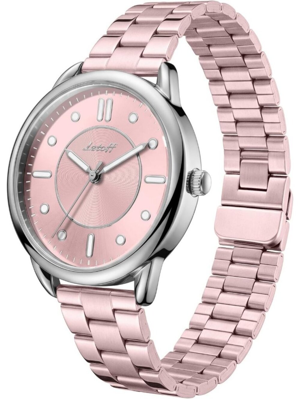 Women's Pink Stainless Steel Magnetic Adjustment Band Elegant Wrist Watches
